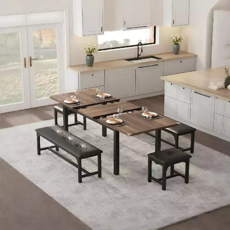 Tavolo da Pranzo Rettangolare Allungabile per 6 Persone, Grande Tavolo da Cucina in Stile Moderno Farmhouse con Gambe in Metallo, Arredo Salvaspazio per Sala da Pranzo per Appartamenti