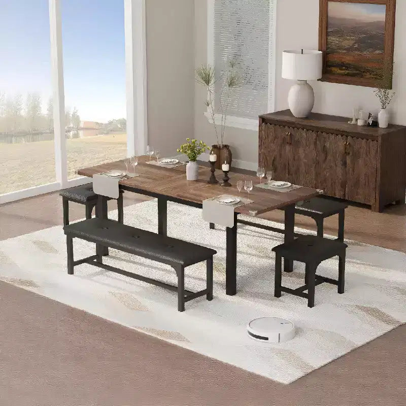 Tavolo da Pranzo Rettangolare Allungabile per 6 Persone, Grande Tavolo da Cucina in Stile Moderno Farmhouse con Gambe in Metallo, Arredo Salvaspazio per Sala da Pranzo per Appartamenti