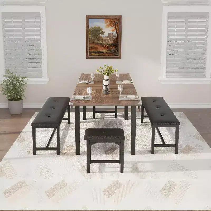 Tavolo da Pranzo Rettangolare Allungabile per 6 Persone, Grande Tavolo da Cucina in Stile Moderno Farmhouse con Gambe in Metallo, Arredo Salvaspazio per Sala da Pranzo per Appartamenti
