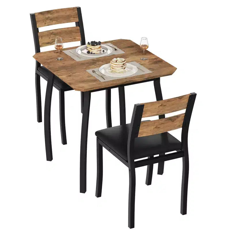 Set tavolo da pranzo 3 pezzi, quadrato, sedie imbottite, 2 posti