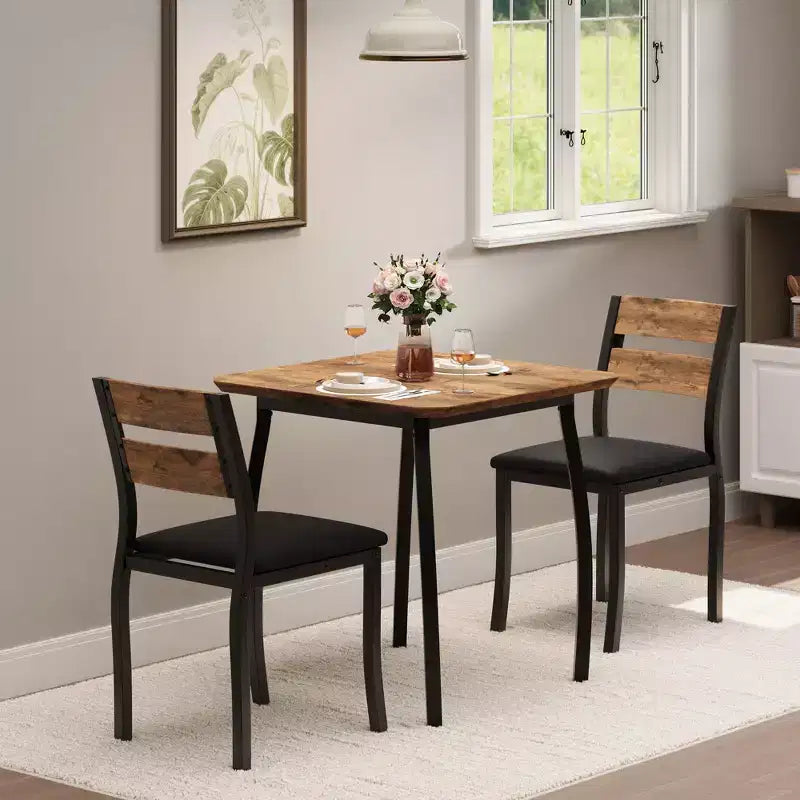 Set tavolo da pranzo 3 pezzi, quadrato, sedie imbottite, 2 posti