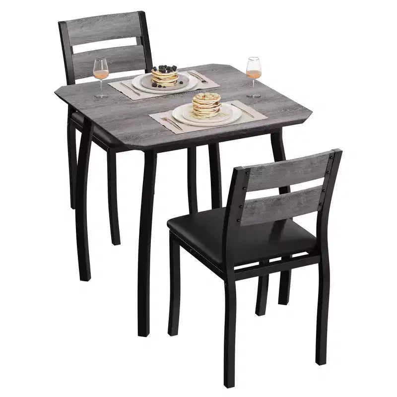 Set tavolo da pranzo 3 pezzi, quadrato, sedie imbottite, 2 posti