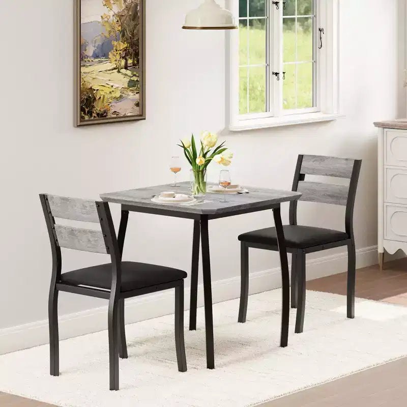 Set tavolo da pranzo 3 pezzi, quadrato, sedie imbottite, 2 posti