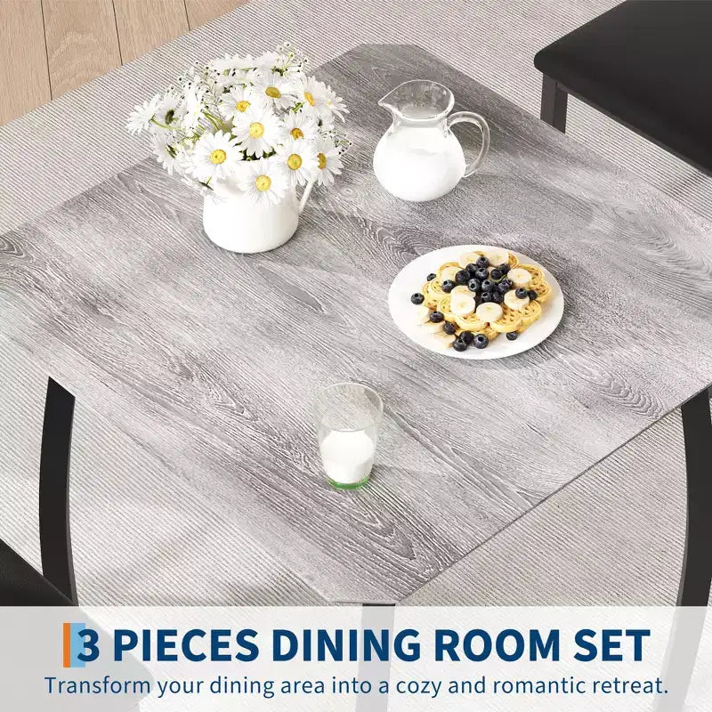 Set tavolo da pranzo 3 pezzi, quadrato, sedie imbottite, 2 posti
