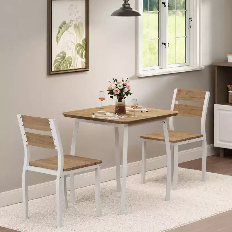 Set tavolo da pranzo 3 pezzi, quadrato, sedie imbottite, 2 posti