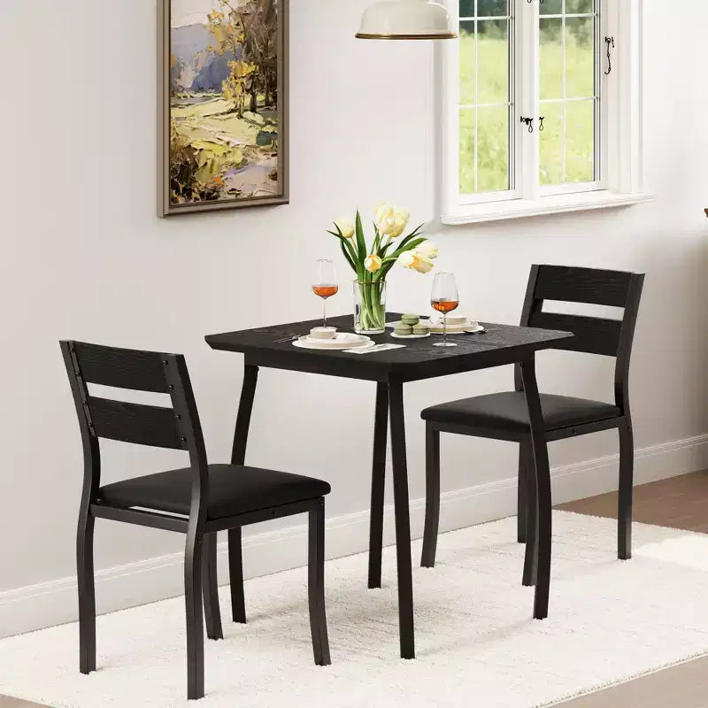 Set tavolo da pranzo 3 pezzi, quadrato, sedie imbottite, 2 posti