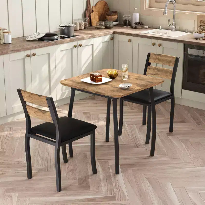 Set tavolo da pranzo 3 pezzi, quadrato, sedie imbottite, 2 posti