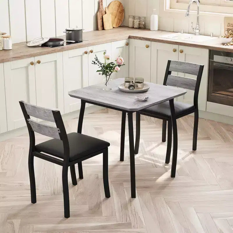 Set tavolo da pranzo 3 pezzi, quadrato, sedie imbottite, 2 posti