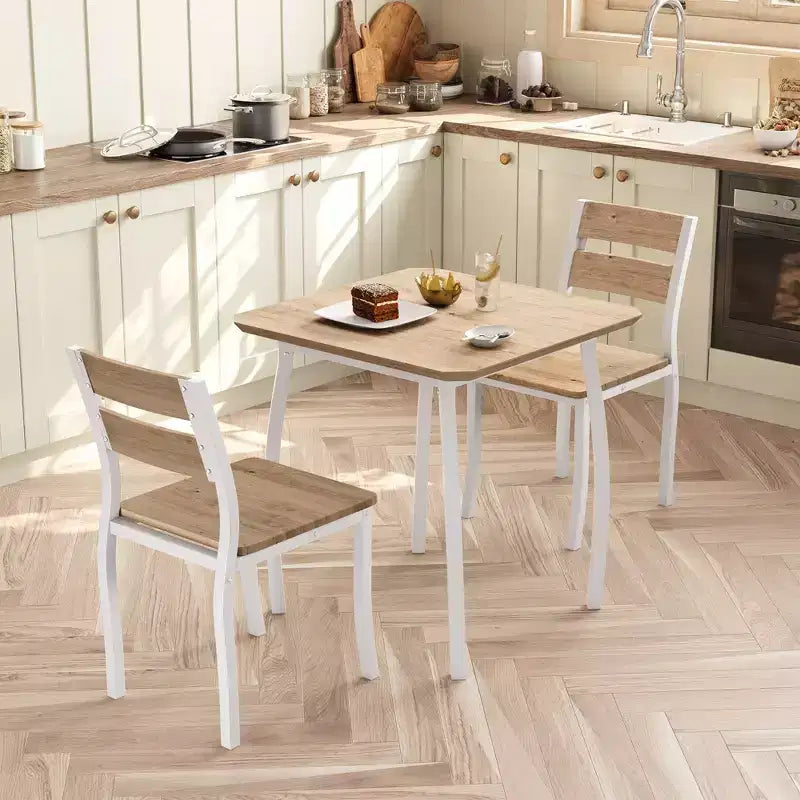 Set tavolo da pranzo 3 pezzi, quadrato, sedie imbottite, 2 posti