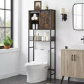 Farmhouse Style Over Toilet Storage Cabinet with Sliding Door and Adjustable Shelf, Rustic Brown Bathroom Organizer, Space-Saving
