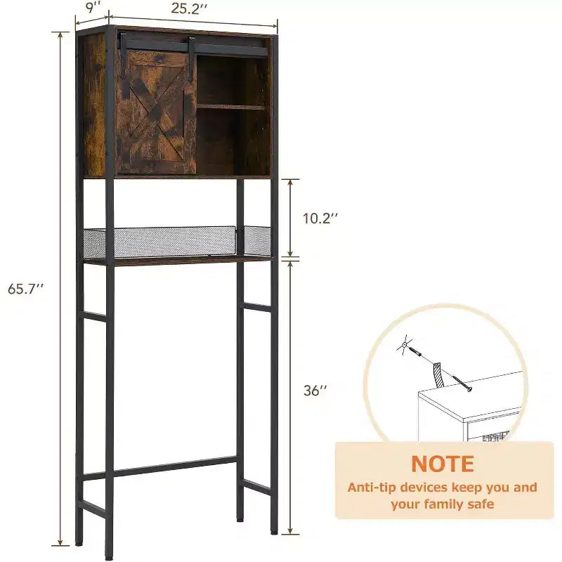 Mobiletto da bagno salvaspazio da WC marrone rustico con anta scorrevole, 1 unità