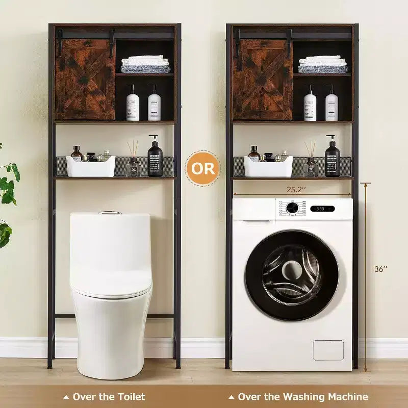 Mobiletto da bagno salvaspazio da WC marrone rustico con anta scorrevole, 1 unità