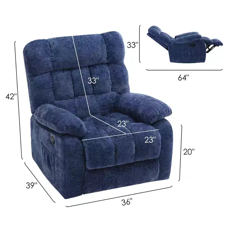 Poltrona reclinabile blu scuro, regolabile 110–160°, sedile singolo