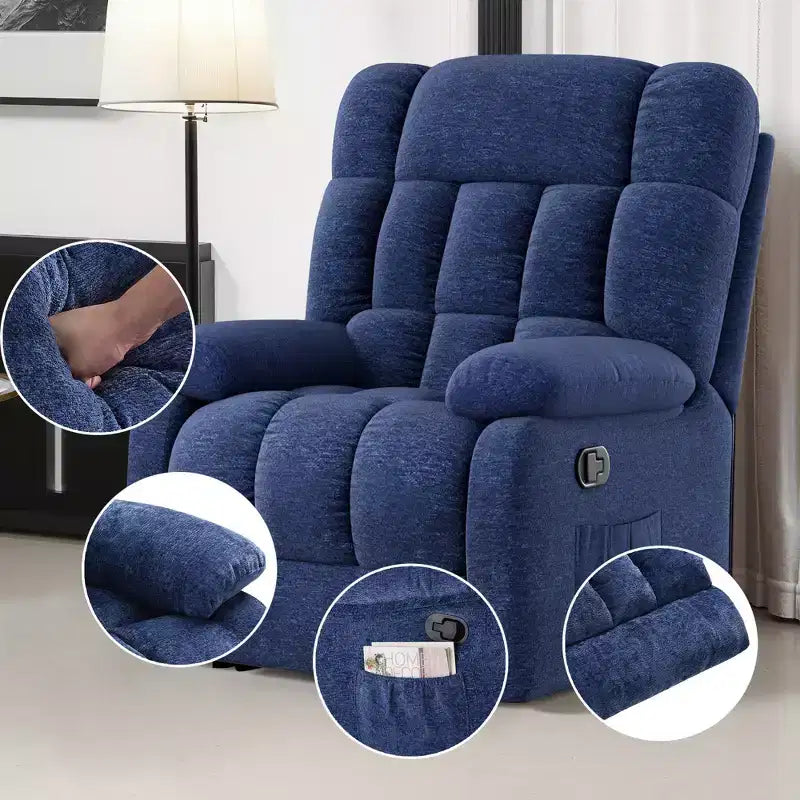 Poltrona reclinabile blu scuro, regolabile 110–160°, sedile singolo