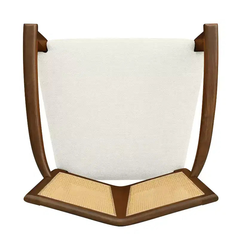 Sedia da pranzo imbottita in lino color noce con schienale in rattan, set da 2
