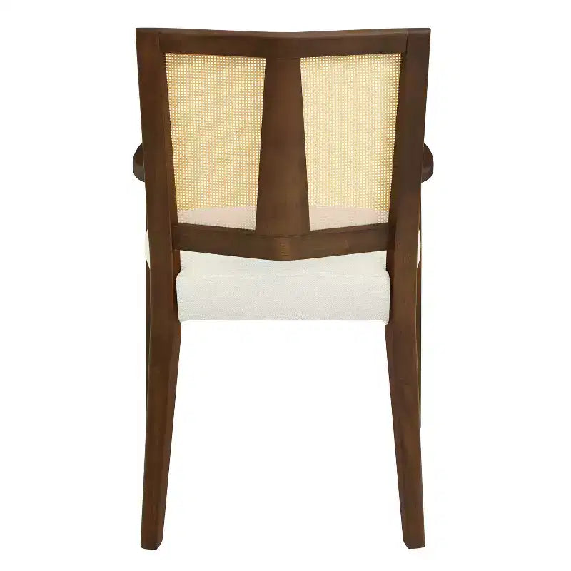 Sedia da pranzo imbottita in lino color noce con schienale in rattan, set da 2