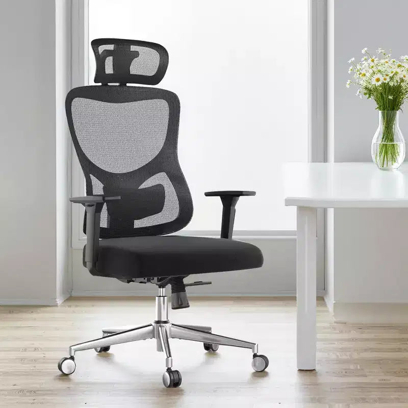 Sedia da ufficio ergonomica in rete nera, schienale basso, senza braccioli, 1 persona