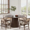 PexFix 52 Round Dining Table for 6 People Modern Pedestal Table with Fluted Cone Base & Wood MDF Top for Small Space Kitchen Dining Room Cafe Walnut