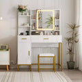 Vanity Table, Dressing Table Set 3 Lighting Modes, Makeup Vanity with Soft Cushioned Stool, Drawers, Cabinet, Charging Station, for Bedroom, White