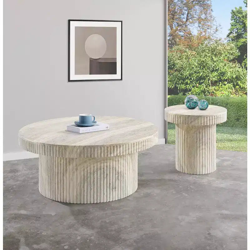 Tavolino da salotto rotondo in cemento marrone, per interni/esterni