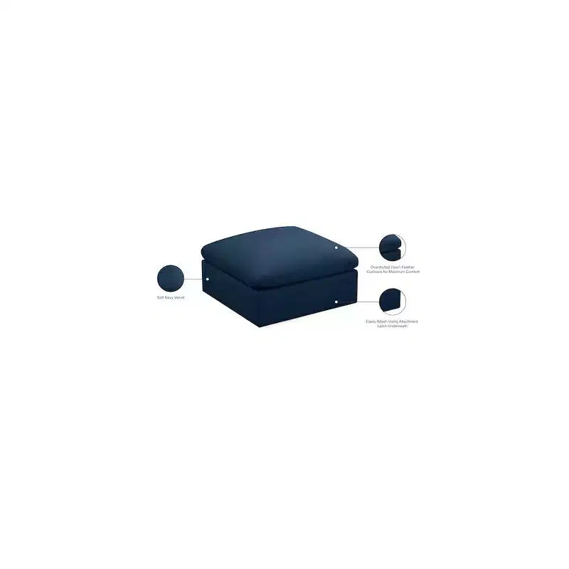 Pouf modulare quadrato in velluto nero/blu notte, pezzo singolo