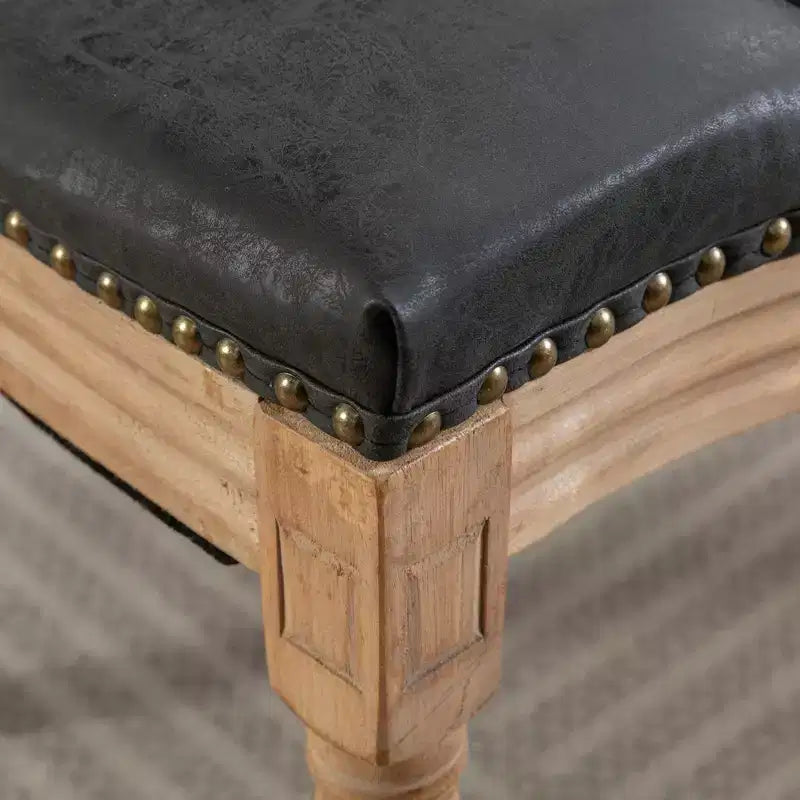 Sedia da pranzo in pelle sintetica stile francese con borchie, schienale alto, set da 2