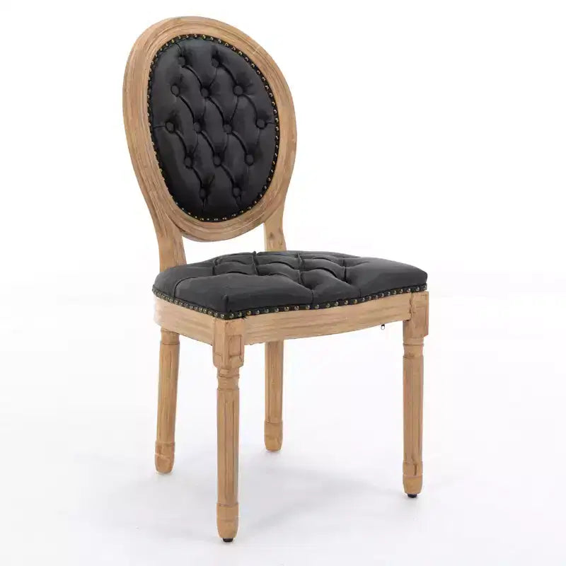 Sedia da pranzo in pelle sintetica stile francese con borchie, schienale alto, set da 2