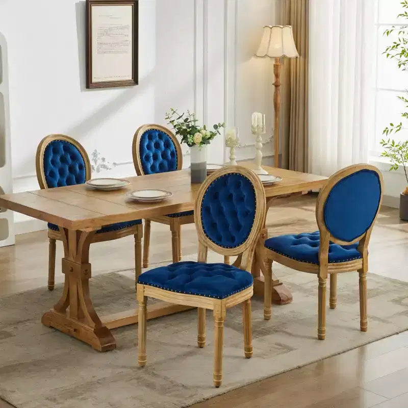 Sedia da pranzo in pelle sintetica stile francese con borchie, schienale alto, set da 2