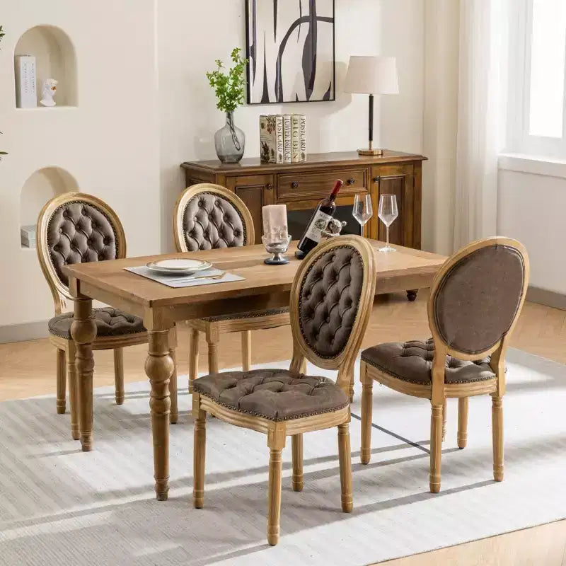 Sedia da pranzo in pelle sintetica stile francese con borchie, schienale alto, set da 2