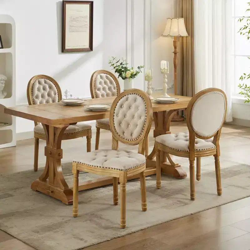 Sedia da pranzo in pelle sintetica stile francese con borchie, schienale alto, set da 2