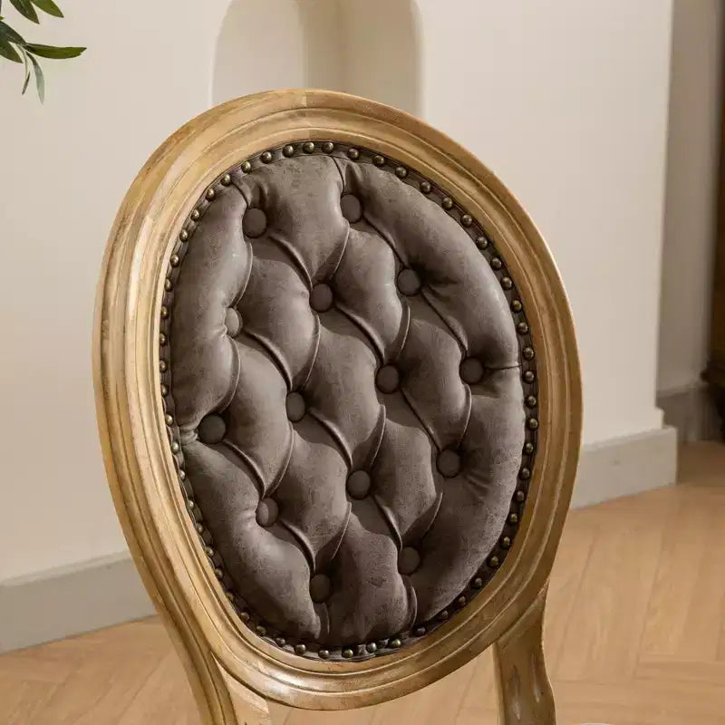 Sedia da pranzo in pelle sintetica stile francese con borchie, schienale alto, set da 2