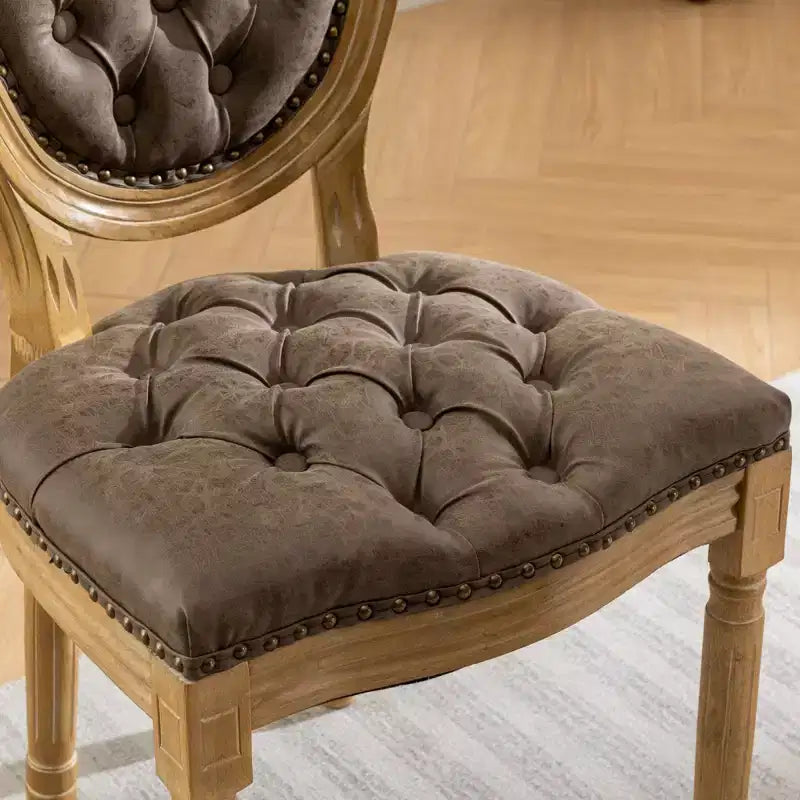 Sedia da pranzo in pelle sintetica stile francese con borchie, schienale alto, set da 2