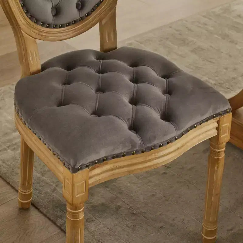 Sedia da pranzo in pelle sintetica stile francese con borchie, schienale alto, set da 2