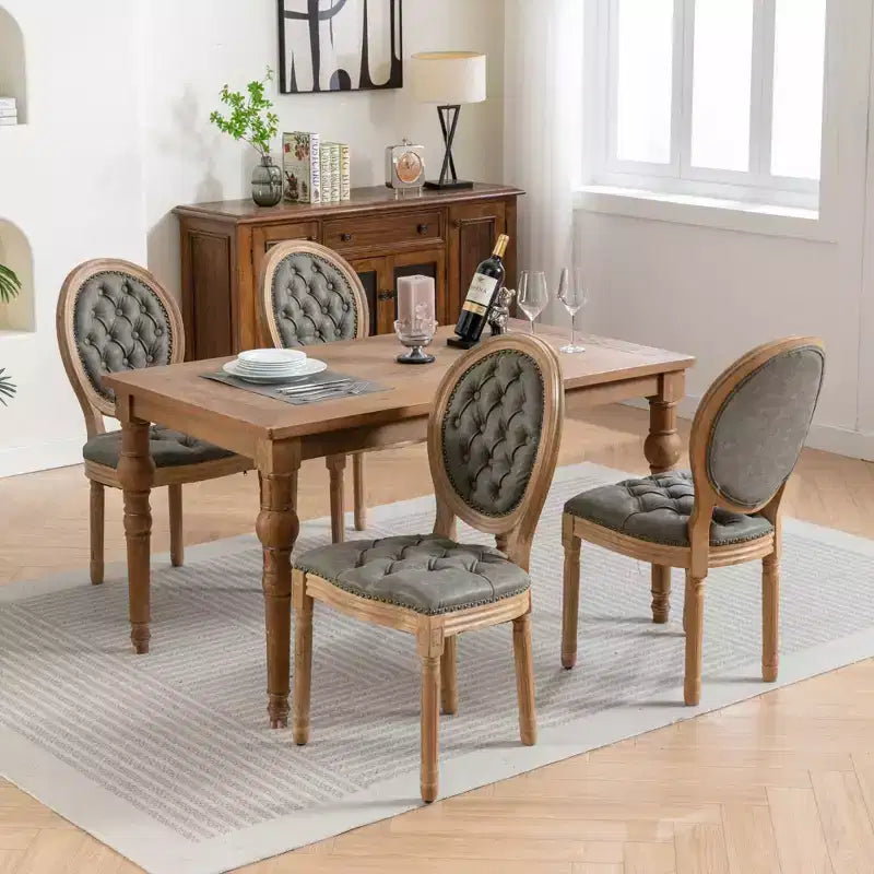 Sedia da pranzo in pelle sintetica stile francese con borchie, schienale alto, set da 2