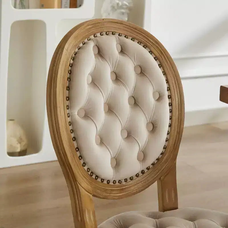 Sedia da pranzo in pelle sintetica stile francese con borchie, schienale alto, set da 2