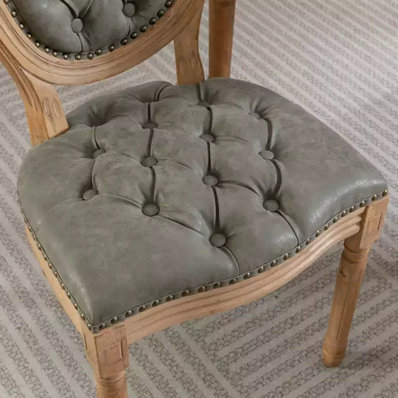 Sedia da pranzo in pelle sintetica stile francese con borchie, schienale alto, set da 2