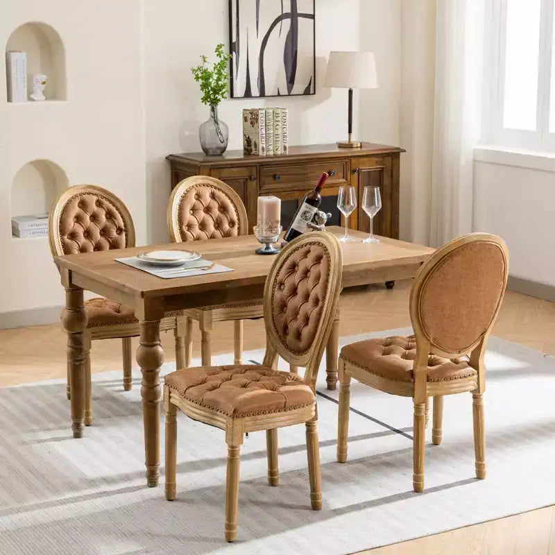 Sedia da pranzo in pelle sintetica stile francese con borchie, schienale alto, set da 2