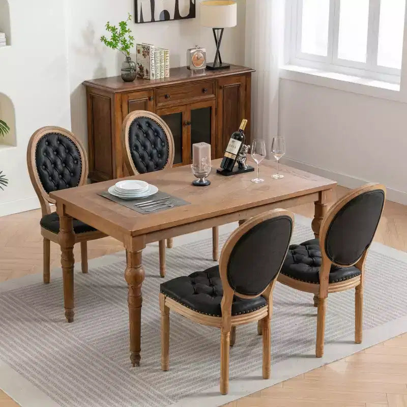Sedia da pranzo in pelle sintetica stile francese con borchie, schienale alto, set da 2