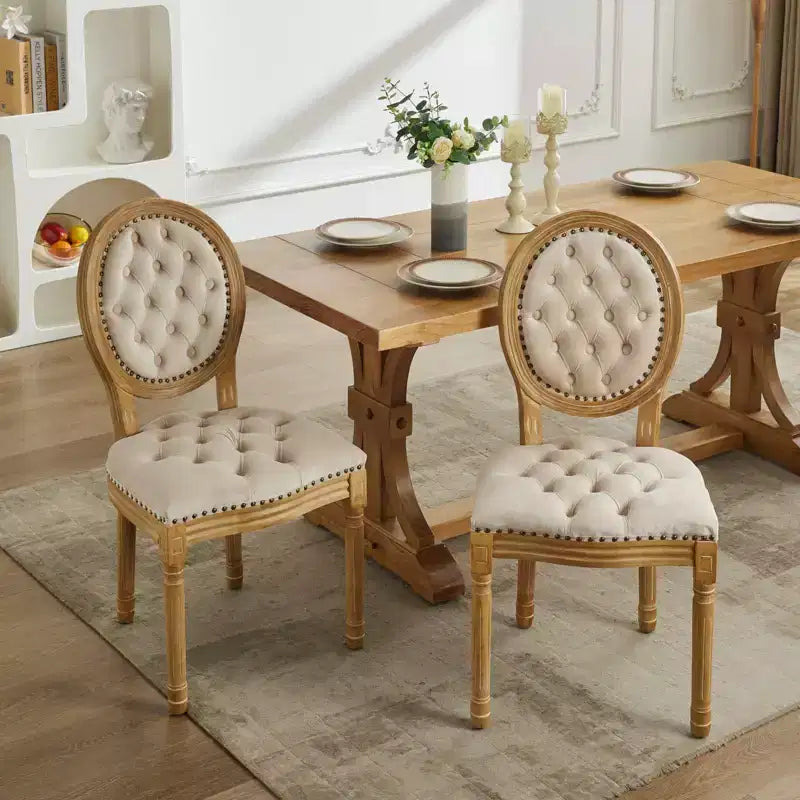Sedia da pranzo in pelle sintetica stile francese con borchie, schienale alto, set da 2