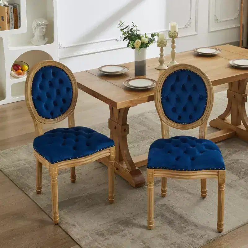 Sedia da pranzo in pelle sintetica stile francese con borchie, schienale alto, set da 2