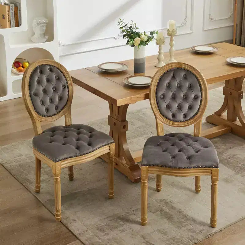 Sedia da pranzo in pelle sintetica stile francese con borchie, schienale alto, set da 2