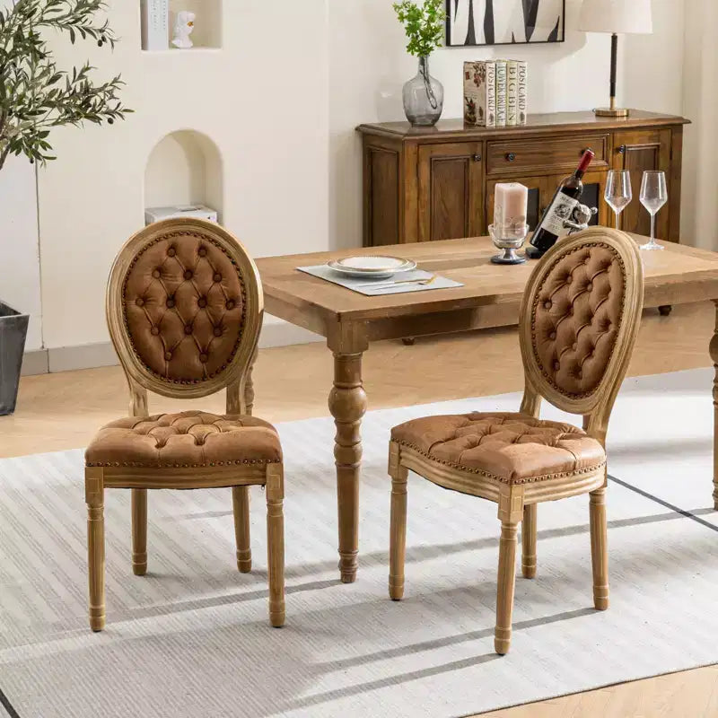 Sedia da pranzo in pelle sintetica stile francese con borchie, schienale alto, set da 2