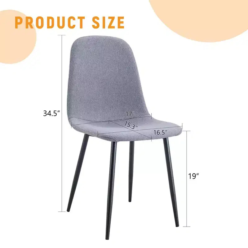 Sedia da pranzo con schienale alto e braccioli, nera/grigia, in lino-cotone, con gambe in metallo – Set da 4