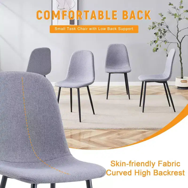 Sedia da pranzo con schienale alto e braccioli, nera/grigia, in lino-cotone, con gambe in metallo – Set da 4