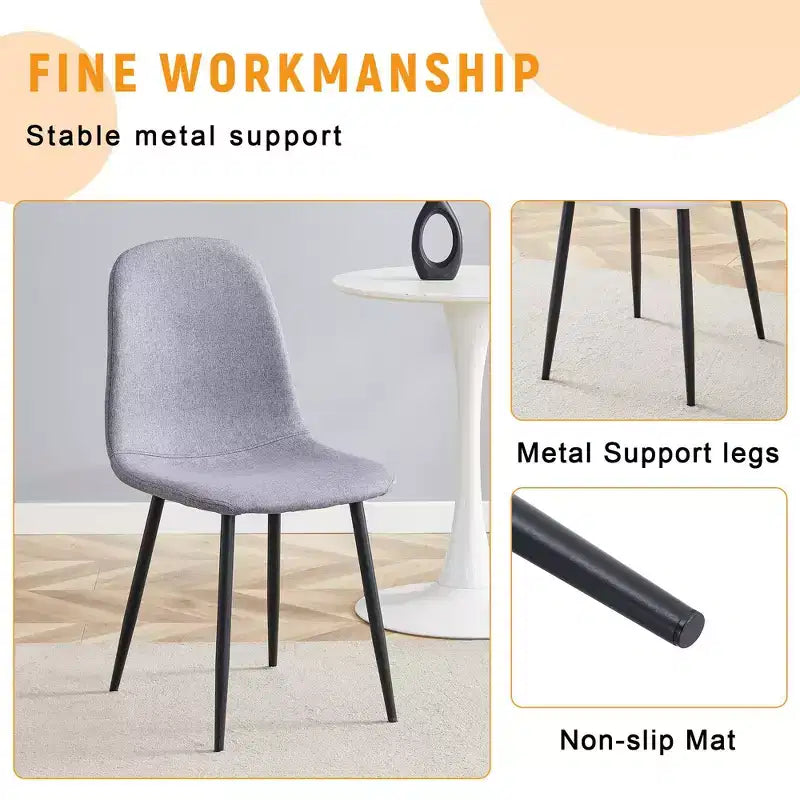 Sedia da pranzo con schienale alto e braccioli, nera/grigia, in lino-cotone, con gambe in metallo – Set da 4