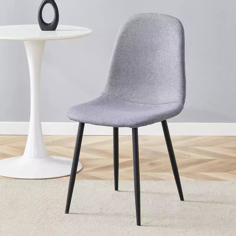 Sedia da pranzo con schienale alto e braccioli, nera/grigia, in lino-cotone, con gambe in metallo – Set da 4