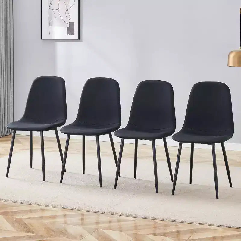 Sedia da pranzo con schienale alto e braccioli, nera/grigia, in lino-cotone, con gambe in metallo – Set da 4
