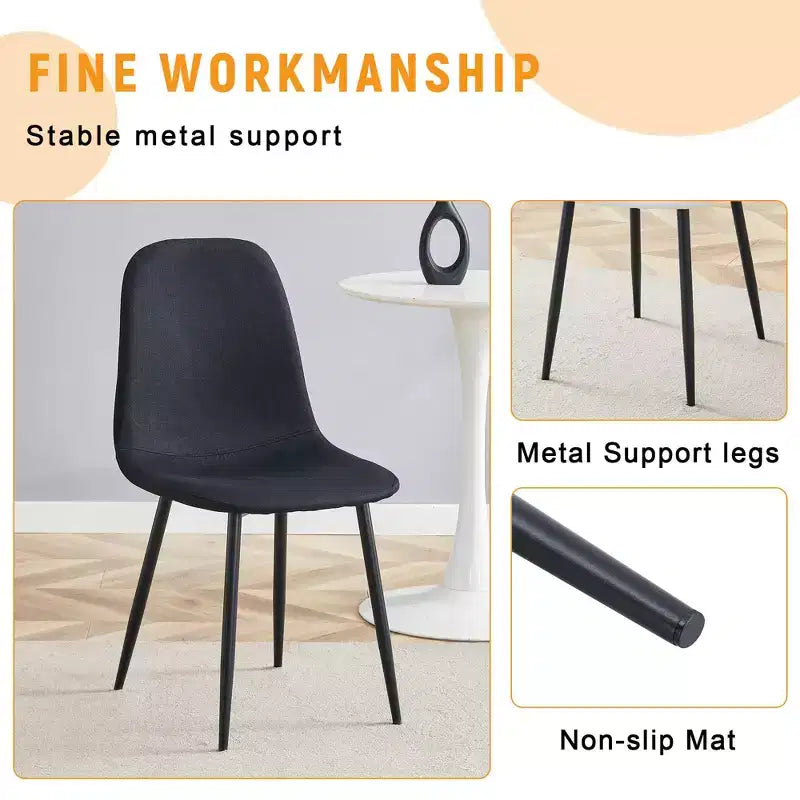 Sedia da pranzo con schienale alto e braccioli, nera/grigia, in lino-cotone, con gambe in metallo – Set da 4