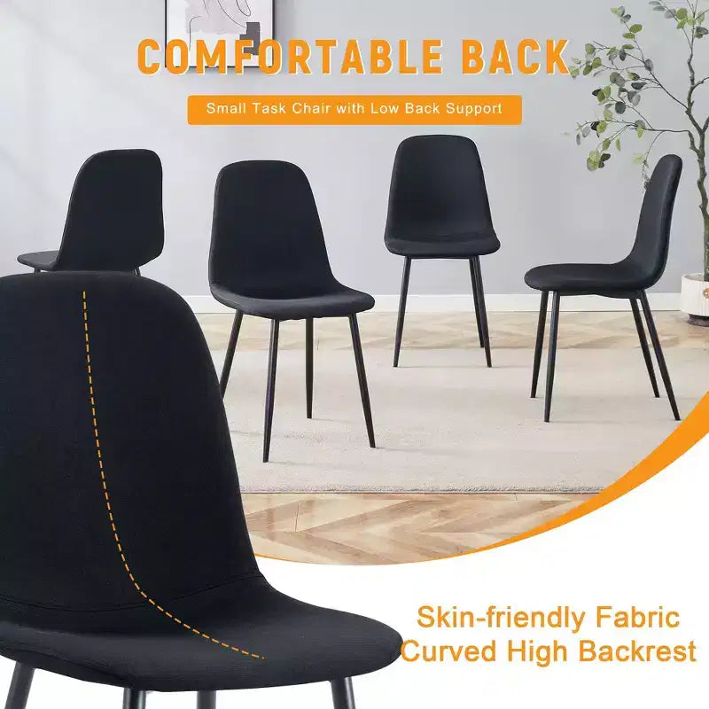 Sedia da pranzo con schienale alto e braccioli, nera/grigia, in lino-cotone, con gambe in metallo – Set da 4