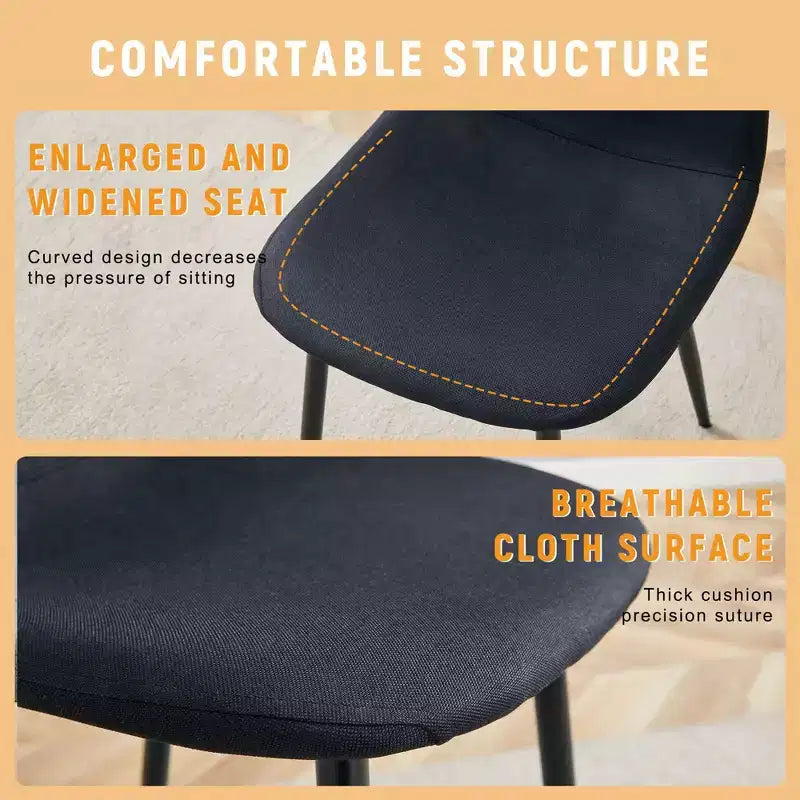 Sedia da pranzo con schienale alto e braccioli, nera/grigia, in lino-cotone, con gambe in metallo – Set da 4